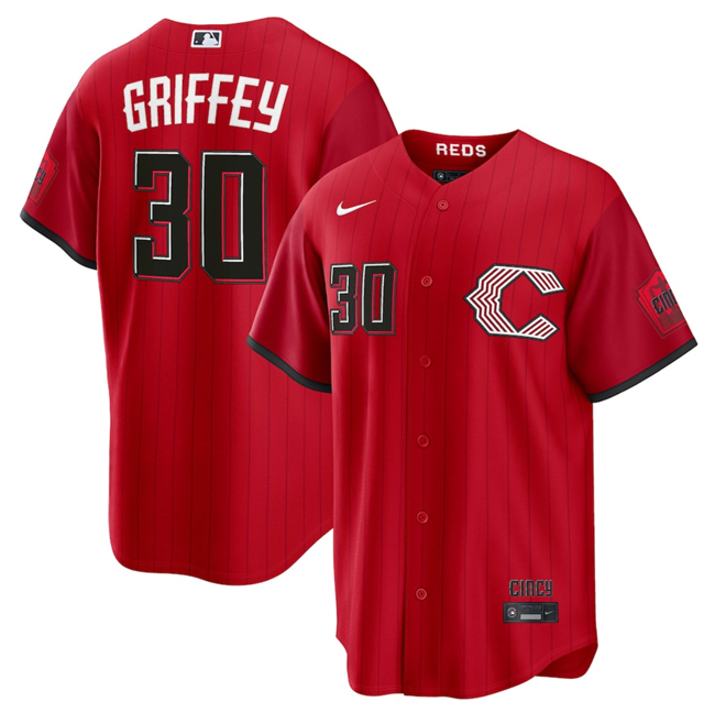 Men's Cincinnati Reds #30 Ken Griffey Jr. Red 2026 City Connect Stadium Stitched Baseball Jersey